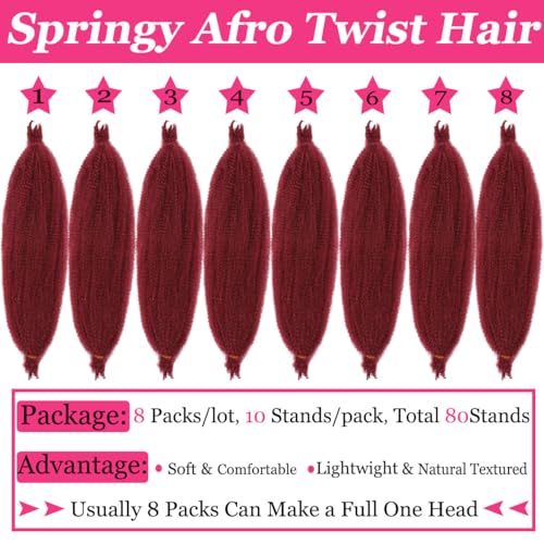 COOKOO 16 Inch Afro Twist Hair Extensions 8 Packs - Soft, Fluffy, Pre-Fluffed Synthetic Braiding Hair for Protective Styles