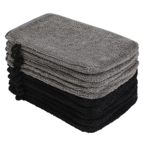 PHOGARY 10-Pack Microfiber Wash Mitts Set - Reusable Face & Body Cleansing Gloves, Black & Grey