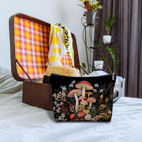 Mushroom Cosmetic Bag - Linen Makeup Organizer Pouch for Travel