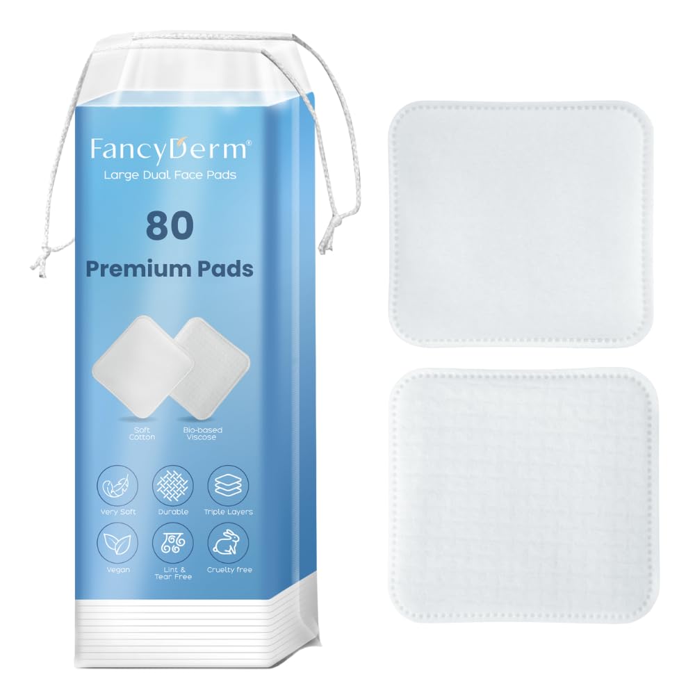Square Cotton Pads for Face – 80 Count Lint Free Cotton Pads, Large Cotton Makeup Remover Pads for Skincare, 3 Inch (7–7.5 cm)