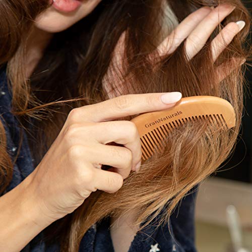 GranNaturals Small Wooden Comb for Detangling & Styling - 1 Pack, Natural Fin Tooth Hair Tool