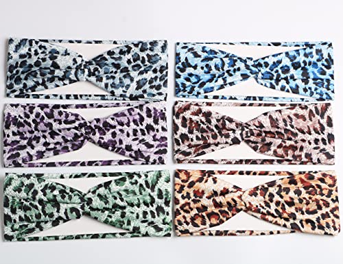 Hzaiwy 6PCS Women Leopard Boho Cross Headbands - Wide Top Knot Turban Hair Wrap (Type B)