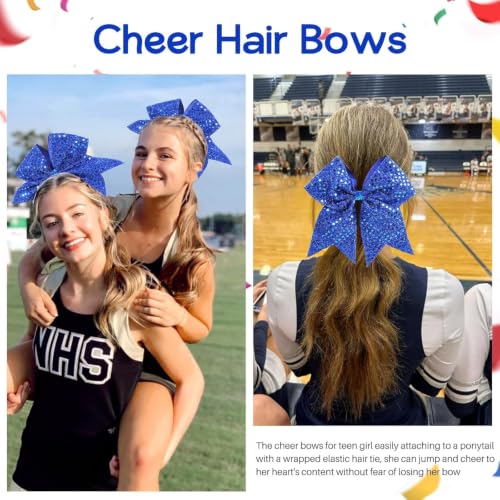 Blue Glitter Cheer Bows - Pack of 12 Sparkly Hair Accessories