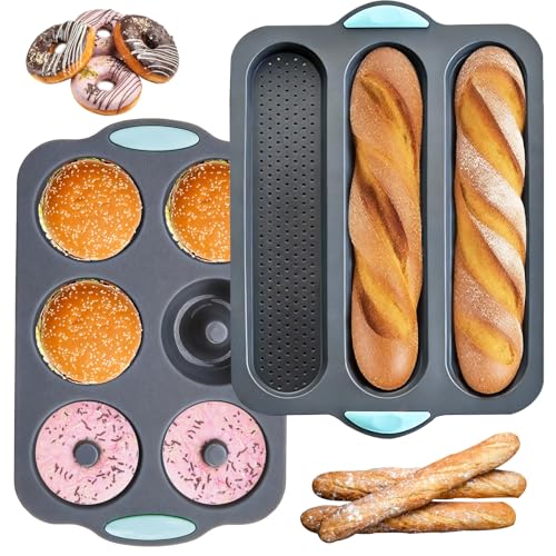 Silicone Hamburger Bun and Baguette Pan Set - 2 PCS Baking Mold