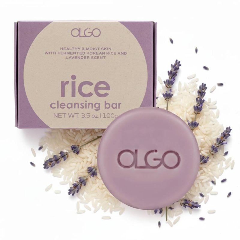 OLGO Rice Cleansing Bar | Crystal clear & Moist skin with fermented Korean rice water and natural lavender oil | vegan, sulfate-free, paraben-free (3.5 oz)