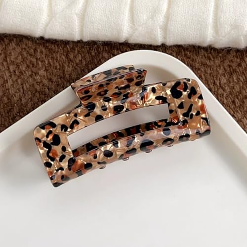 Textention Pattern E Leopard Print 4-Inch Tortoise Hair Claw Clips - Strong Hold Hair Accessories for Women, Thick & Thin Hair (2pcs)