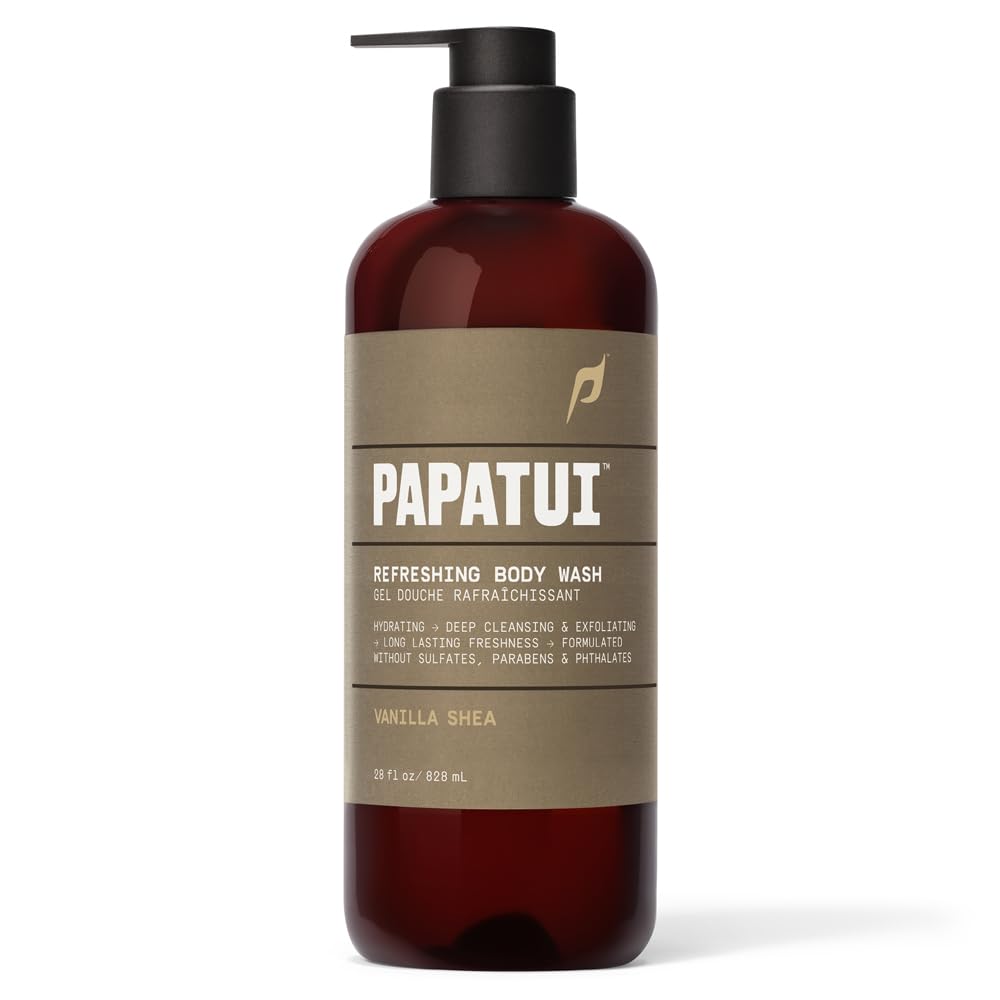 PAPATUI Refreshing Body Wash for Men - Exfoliating & Hydrating Coconut Oil Formula | Vanilla Shea | 28 oz