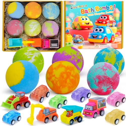 Kids Bath Bombs with Surprise Cars - 6 Pack Bubble Bath Fizzies for Boys & Girls