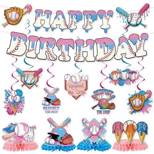Baseball Ice Cream Drip Birthday Party Decorations Set