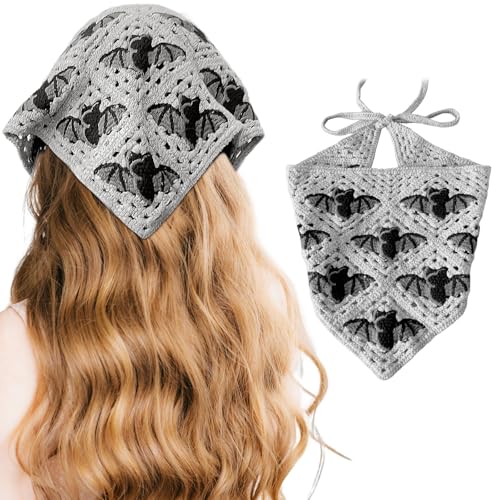 Gullora Bat Variation Gothic Crochet Bandana for Women – Handmade Triangle Knit Head Scarf