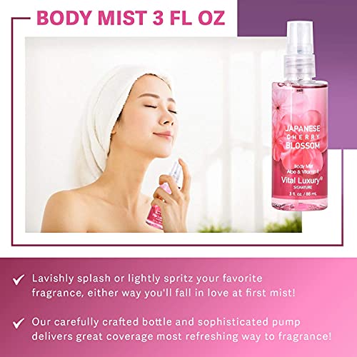 Vital Luxury Japanese Cherry Blossom Bath & Body Travel Set with Lotion, Shower Gel & Fragrance Mist