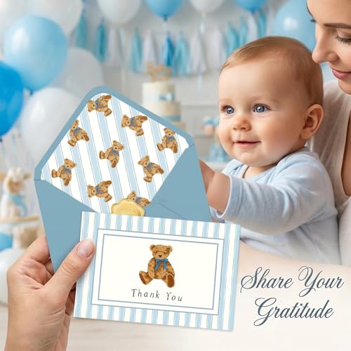 24 Pcs Thank You Cards with Envelopes - Cute Bear Design, 4x6 Inch