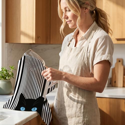 Jztco Cat Kitchen Towels - Set of 2 Microfiber Hand Towels, 24x14 Inch