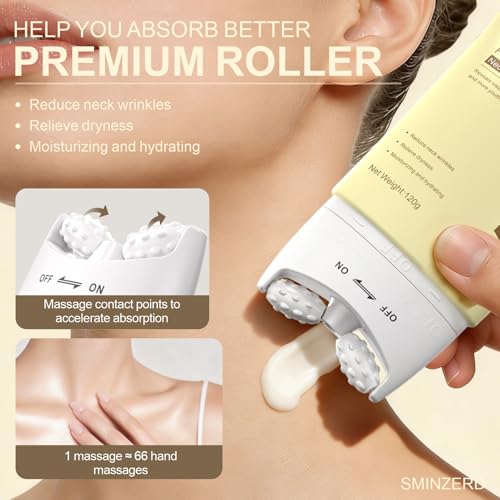 Neck Firming Cream with Roller - Anti-Aging Moisturizer for Crepey Skin