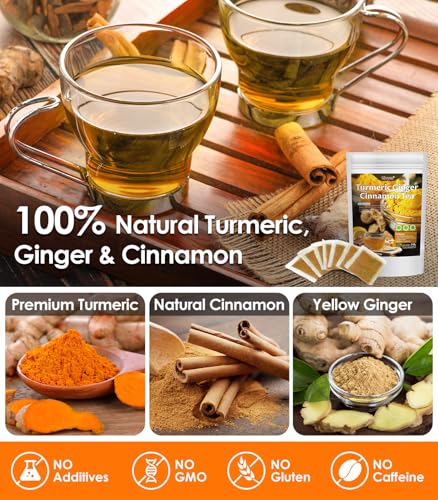 Rlvym Turmeric Ginger Cinnamon Tea Bags - 120 Count, Herbal Blend for Digestion & Immunity Support