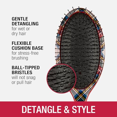 Conair Detangling Hair Brush Set – 3 Pack Tartan, Red, Green for All Hair Types