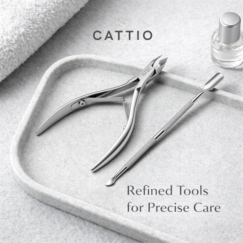 Cattio Professional Stainless Steel Cuticle Trimmer Set - Nippers, Pusher & Cutter for Home & Salon Use