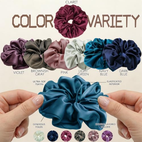 Vintage Muted 7PCS Satin Hair Scrunchies Large Soft Hair Ties for Women
