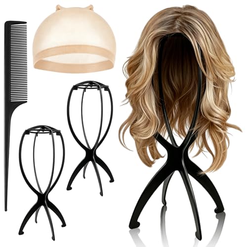 Portable 3-Pack Wig Stand Set with Cap & Comb - 14 Inch