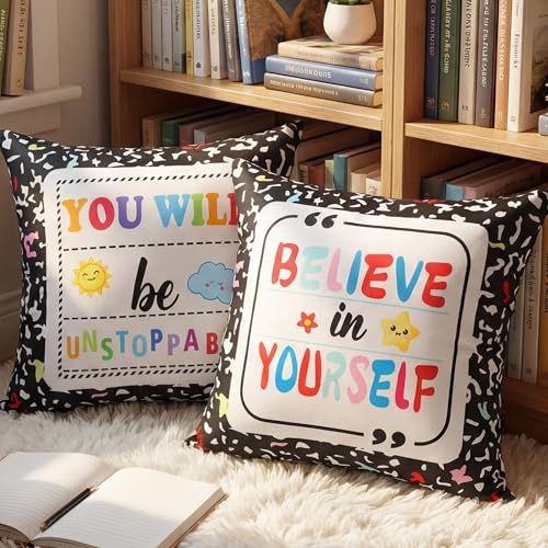Hahafelt 2 Pcs 18x18 Inch Classroom Pillow Covers - Inspirational Designs