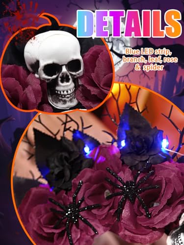 LED Light Up Rose Halo Crown Headband for Women - Gothic Skull Design