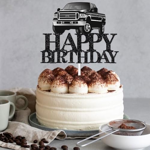 Pickup Truck Cake Topper for Adult Birthday - Black Glitter Decor