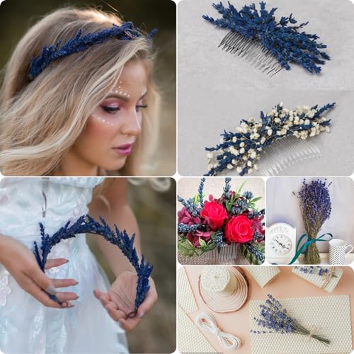2 Bundles of Premium Preserved Blue Lavender Flowers - 17" Aromatic Stems for Home Decor & Crafts