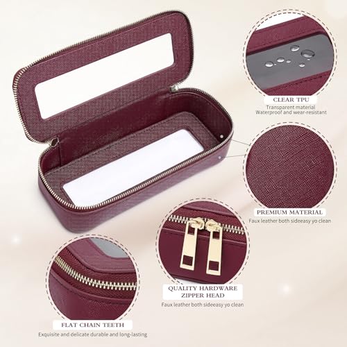Pinkmik Burgundy Slim Clear Travel Makeup Brush Case Waterproof Organizer