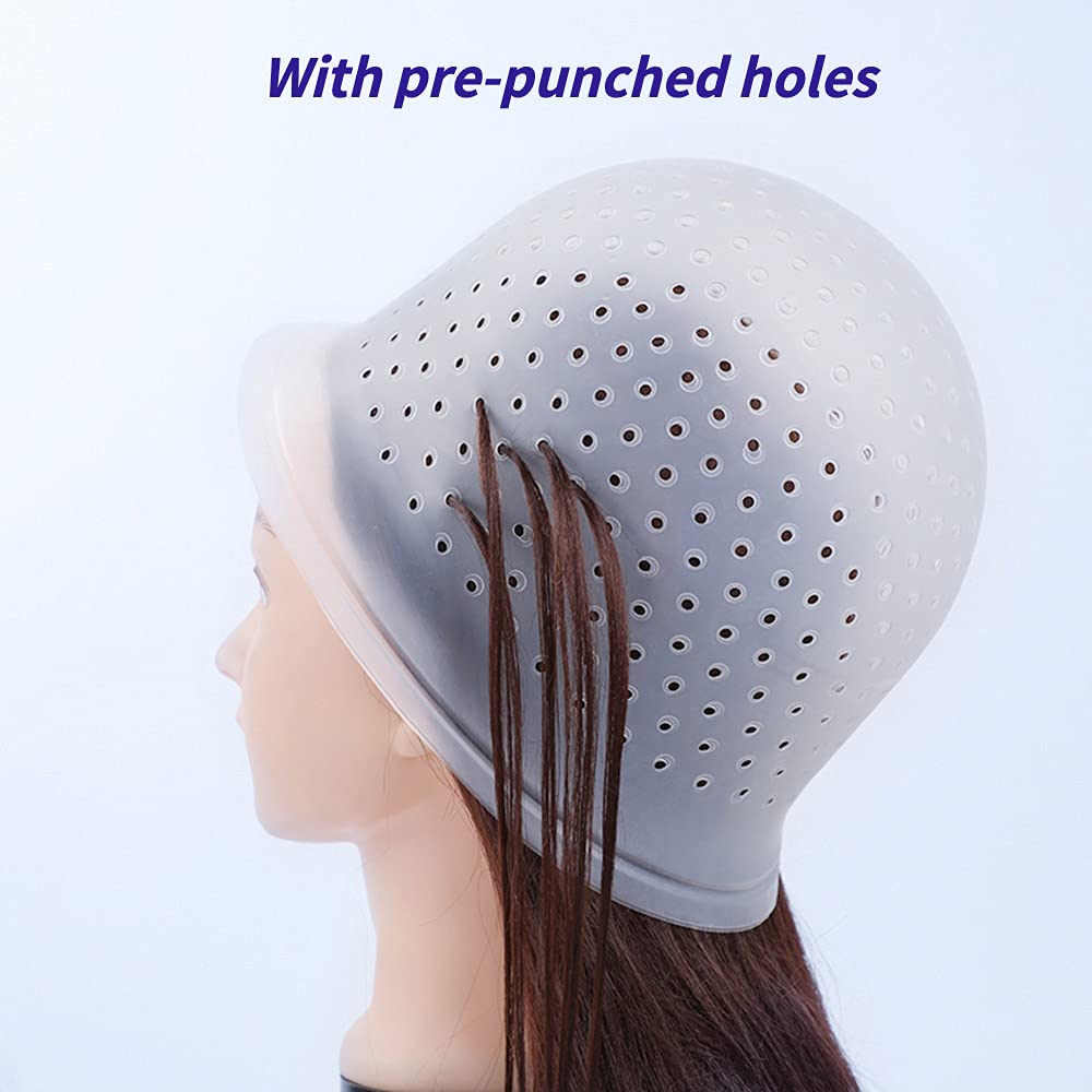 Highlight Cap - Reusable Silicone Hair Dye Cap with Open Holes | 2 Sets in White & Blue for Salon or Home Use