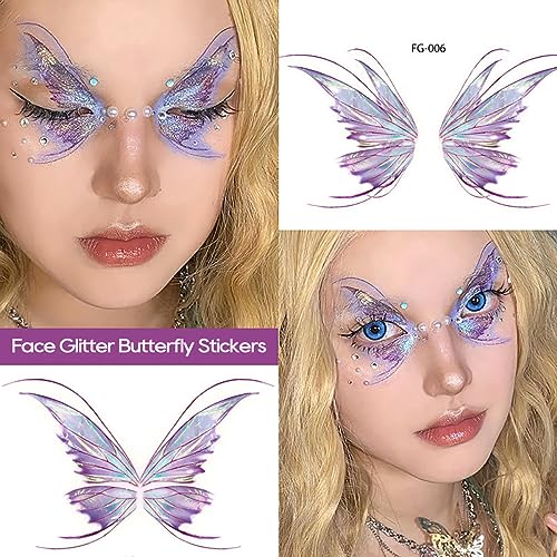 14 Sheets Glitter Butterfly Temporary Tattoos for Face Body & Eye Decoration