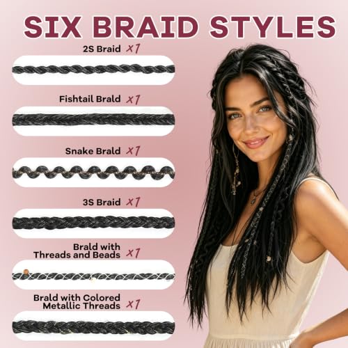 Polyugs 22-Inch Boho Clip-In Braid Extensions with Beads, 6-Piece Set