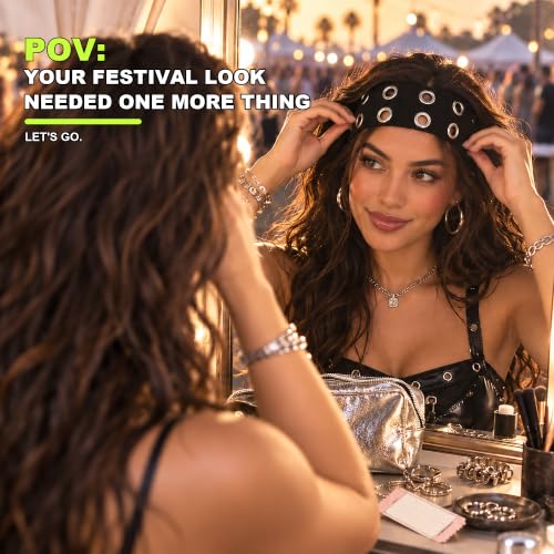 JENSVOIR Wide Black Grommet Headband for Women & Men – Eyelet Hair Band, Pack of 1