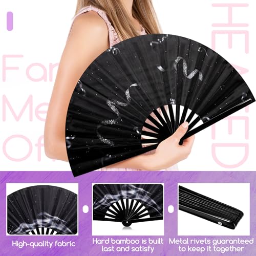 FairySandy 6 Pcs Large Bamboo Folding Rave Fans - Lightweight Handheld Clack Fans for Parties & Dance