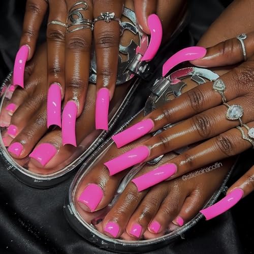 Style 11 Curved Press on Nails Kit - Extra Long Pink Full Cover Nails