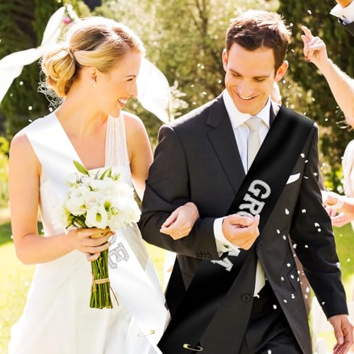 KICOSY Pearl Bride & Groom Sash Set for Wedding & Bachelorette Parties