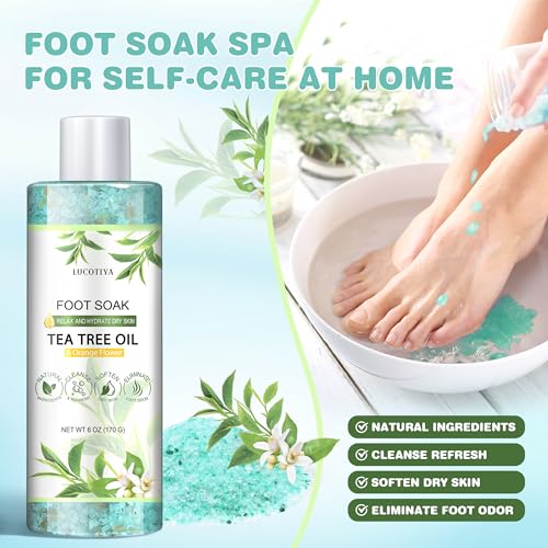 LUCOTIYA Foot Spa Kit - Tea Tree & Orange Flower Soak, Scrub & Cream