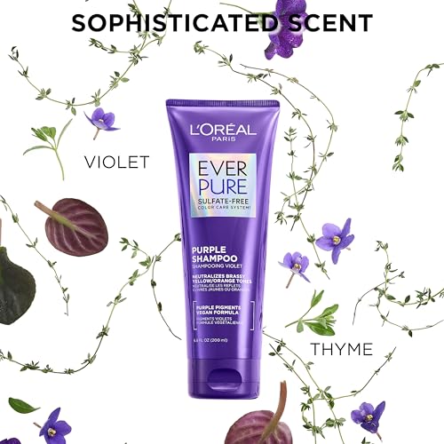 L¡¯Oreal Paris Sulfate Free Brass Toning Purple Shampoo for Blonde, Bleached, Silver, or Brown Highlighted Hair, EverPure, 6.8 Fl Oz (Packaging May Vary)