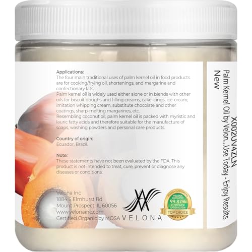 Velona USDA Organic Palm Kernel Oil - 8 fl oz, Cold Pressed, Non-GMO