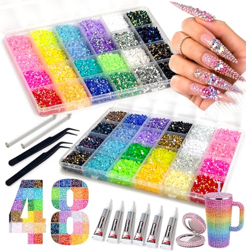 RoseFlower 48,000 Pcs 3mm Resin Rhinestones Bedazzle Kit - 48 Colors B