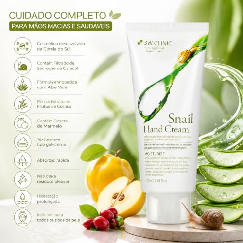 3W Hand Cream with Snail Extract 3.38oz - Soothing, Non-Sticky Skin Care