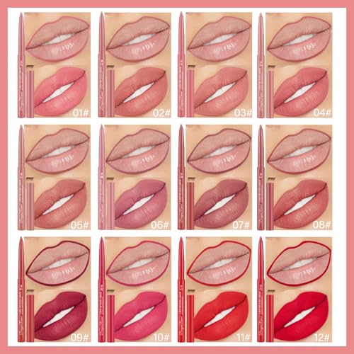 Sulily 12 Color Matte Lip Liner Set for Precise Lip Shaping & Long-Lasting Color