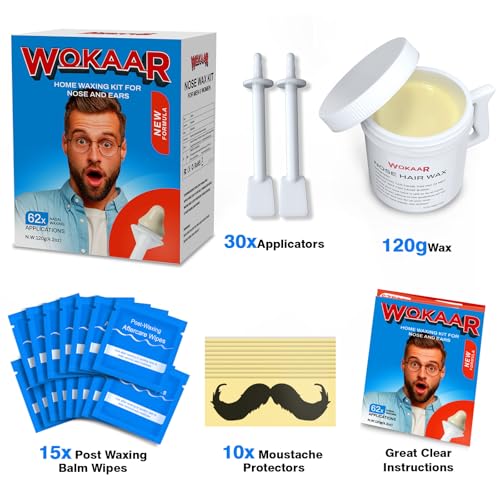 Wokaar Nose and Ear Hair Wax Removal Kit - 120g Wax with 30 Applicators