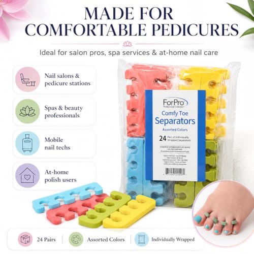 ForPro Comfy Foam Toe Separators - 24 Pairs, Individually Wrapped
