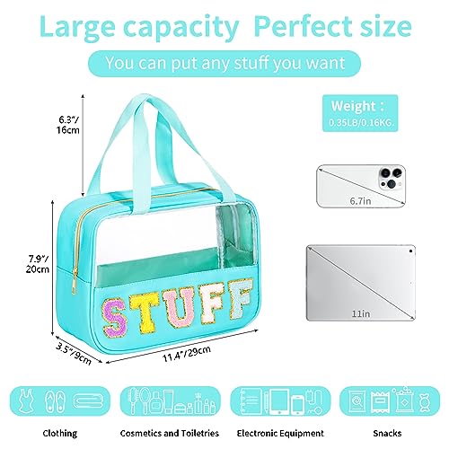 Eurovicky Clear Makeup Bag with Chenille Letter Patches - Waterproof Travel Toiletry Organizer