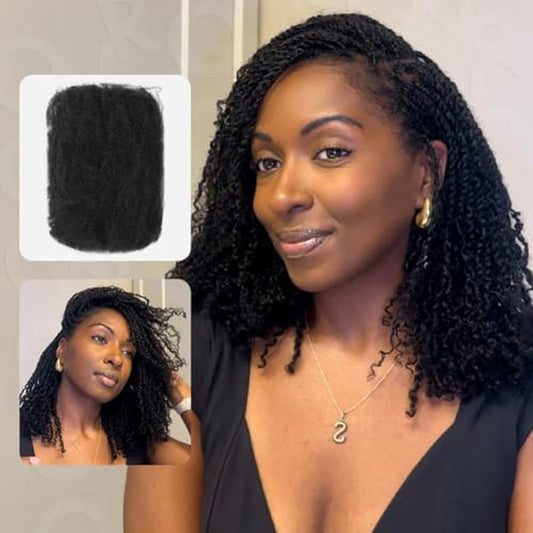 QVR Afro Kinkys Bulk Human Hair for Dreadlocks Extensions Repair Locs, Twist Braiding Afro Kinky Human Hair for Locs 1 Pack 50 Gram Natural Black Color 12 inches