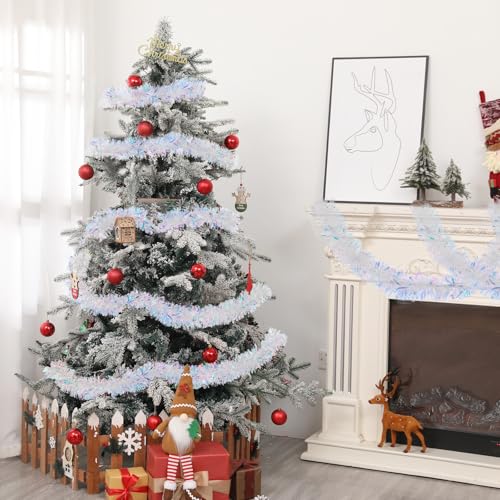 20FT Iridescent Christmas Tinsel Garland - Glittery Holiday Decoration
