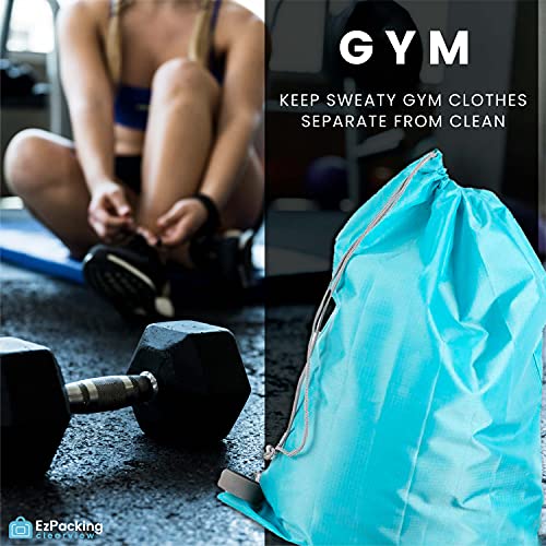Compact Travel Laundry Bag with Drawstring - Blue Nylon (22"x16")
