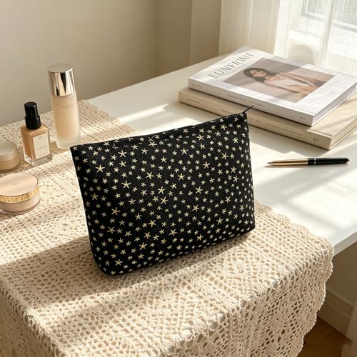 Wudygirl 2-Piece Travel Makeup Bag Set - Black Star Cosmetic Pouch Organizer