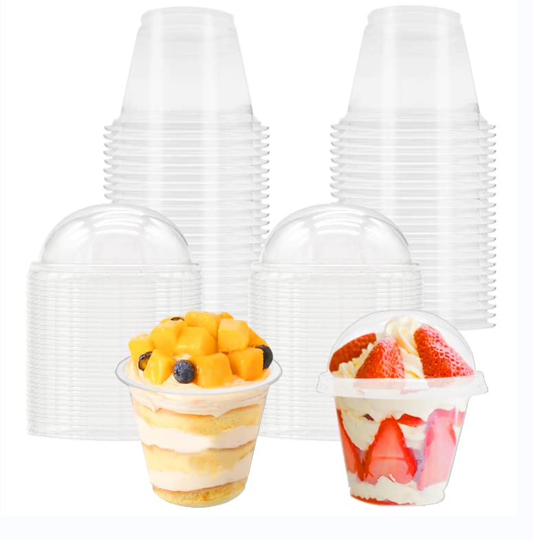 50 Pack 6 oz Clear Plastic Cups with Dome Lids - Disposable Dessert Cups