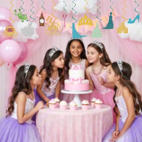 Princess Birthday Party Decorations - 24pcs Hanging Swirls & Cards